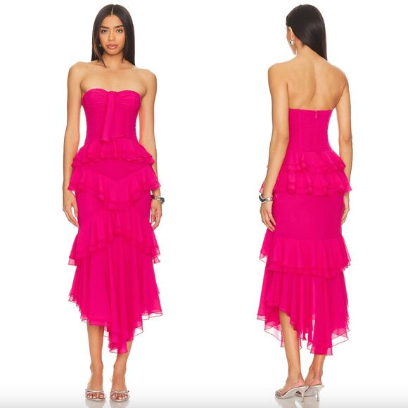 NBD Dresses & Skirts - NBD | NWT Sarita Gown in Lipstick Pink Strapless Ruffle Midi Dress S